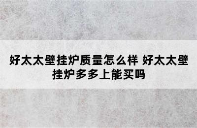 好太太壁挂炉质量怎么样 好太太壁挂炉多多上能买吗